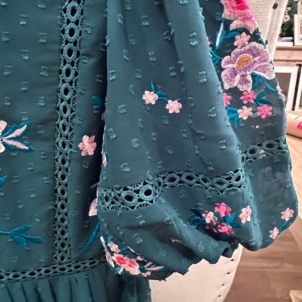 Asos Petite High neck embroidered mini Dress - Picture 5 of 14